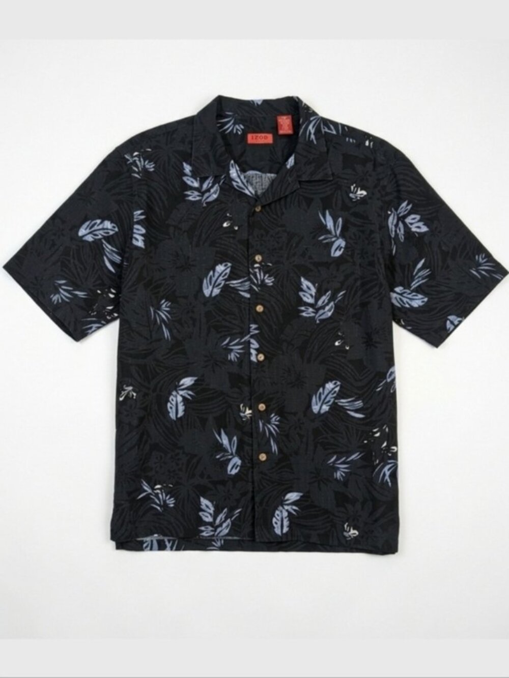 IZOD Golf Mens Black Tropical Washable Silk Bamboo Short Sleeve Shirt Large